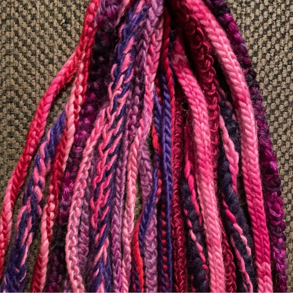 TWO Hair Falls Ponytails, Pink / Purple / Red, Wool
